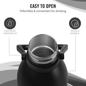 Cello Duro Swift Thermosteel Water Bottle, 2200ml, Black | 24 Hours Hot & Cold | Scratch Resistant (DTP Coating) | Rust & Leak Proof | Ideal for Office, Gym, Home, Kitchen, Hiking, Trekking, Travel Bottle