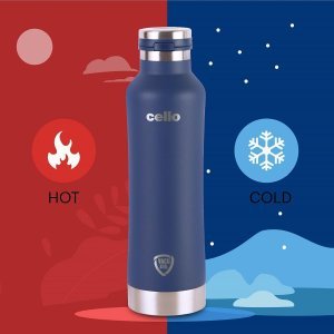 Cello Duro One Touch Insulated Flask | Hot and Cold Stainless Steel Water Bottle | Durable DTP Coating |Vacuum Insulated Bottle for Travel, Home, Office, School | 1000 ml, Blue