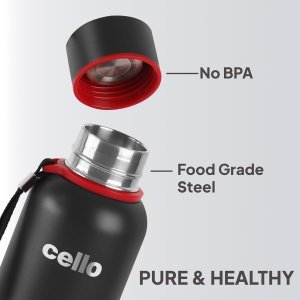 Cello Duro Kent Thermosteel Water Bottle 750ml, Black | ISI Certified | 24 Hours Hot Or Cold | Double Walled Vacuum Insulated Flask Bottle for Tea, Coffee | Ideal for Gifting, Personal Use & Office