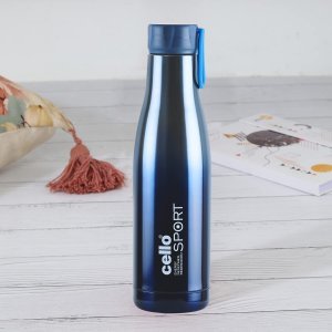 Cello Dazzle Insulated Stainless Steel Water Bottle 1000 ml, Blue | ISI Certified, Double Walled, 24 Hours Hot & Cold Vacuum Insulated Flask Water Bottle | Leak Proof Screw Cap Thermosteel Bottle
