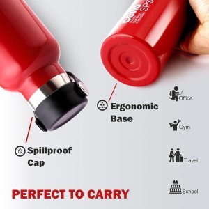 Cello Aqua Bliss Thermosteel Insulated Water Bottle, 800ml, Red | 24 Hours Hot and Cold Flask | Leak Proof | Office Bottle | Sports | Home | Kitchen | Hiking | Treking | Travel