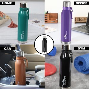 Cello Bentley Vacuum Insulated Thermosteel Water Bottle 600ml, Black | 24 Hrs Hot & Cold, Leak Proof Lid, ISI Certified | Double Walled Vacuum Insulated Flask Bottle for Office, Gym, School & Travel