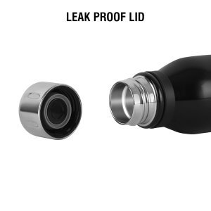 Cello Bentley Vacuum Insulated Thermosteel Water Bottle 600ml, Black | 24 Hrs Hot & Cold, Leak Proof Lid, ISI Certified | Double Walled Vacuum Insulated Flask Bottle for Office, Gym, School & Travel
