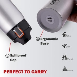 Cello Skipper Thermosteel Water Bottle, 750ml, Silver| 24 Hours Hot and Cold Flask | Leak Proof | Office Bottle | Sports | Home | Kitchen | Hiking | Treking | Travel | Easy to Carry | Rust Proof