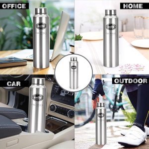 Cello Crysta Stainless Steel Bottle | Tough & Trendy | Lid is Sealed by a Silicone Ring | Best Usage: Office/School/College/Gym/Picnic/Home/Fridge | 1000ml | Silver, Set of 3