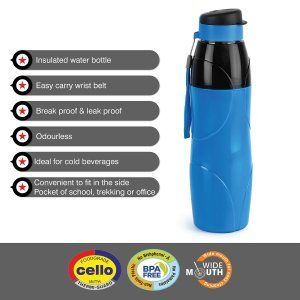 Cello Puro Steel-X Lexus Inner Steel Outer Plastic with PU Insulation Water Bottle, Set of 2, 900ml, Colour May Vary