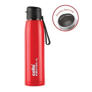 Cello Puro Steel-X Cooper 600 |Water Bottle with Inner Steel and Outer Plastic | Rust Proof and Leak Proof | Wide Mouth for Easy Cleaning | 600ml | Colour May Vary